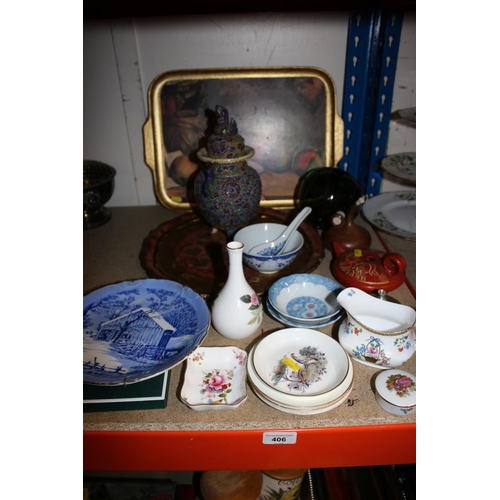 406 - Decorative ceramics to include an oriental ginger jar and cover, a middle Eastern tray, a pot, etc.