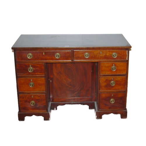 440 - Regency Revival inlaid mahogany kneehole desk, c. early 20th century, with two short drawers above t... 