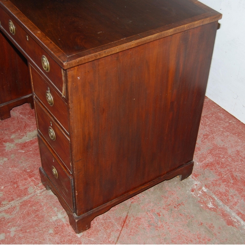 440 - Regency Revival inlaid mahogany kneehole desk, c. early 20th century, with two short drawers above t... 