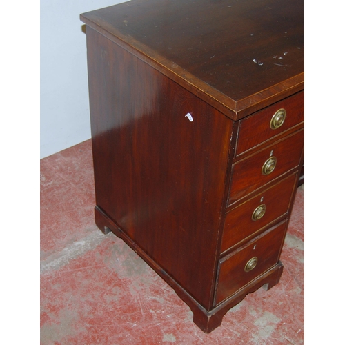 440 - Regency Revival inlaid mahogany kneehole desk, c. early 20th century, with two short drawers above t... 