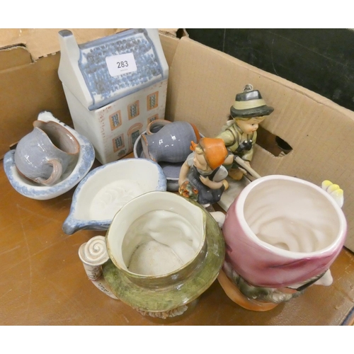 283 - Poldrate pottery tea caddy and two soap dishes and Campden studio pottery bowl.