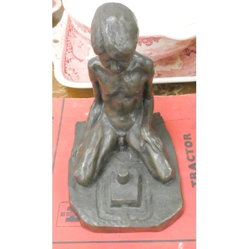 284 - Neil Godfrey, bronzed sculpture of a sitting boy.