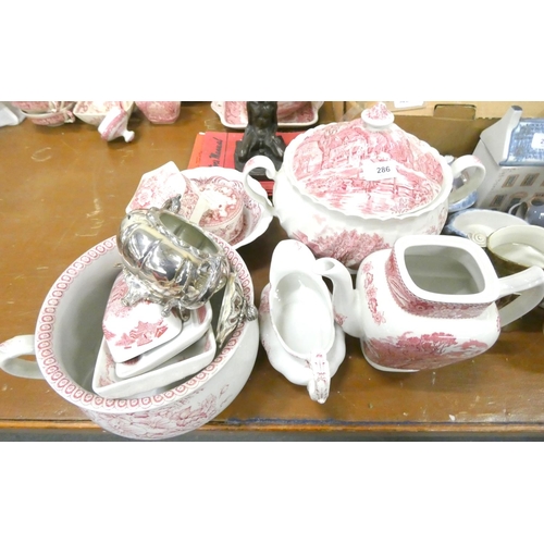 286 - Red and white dinnerware to include Spode.