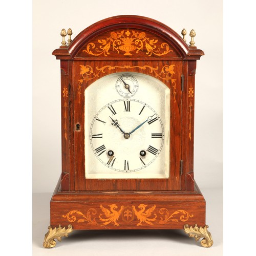 286 - 19th century Lenzkirch inlaid mahogany bracket clock, marquetry inlay to the case, with four brass f... 