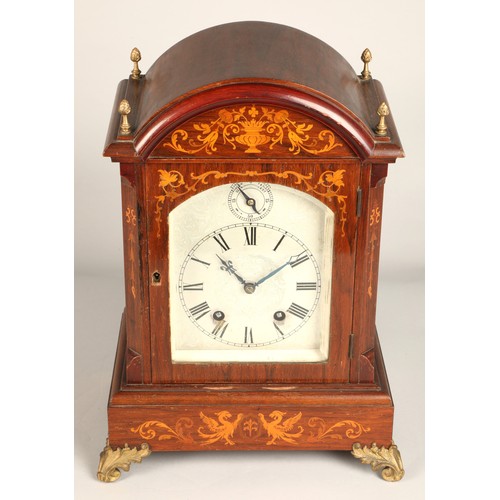 286 - 19th century Lenzkirch inlaid mahogany bracket clock, marquetry inlay to the case, with four brass f... 