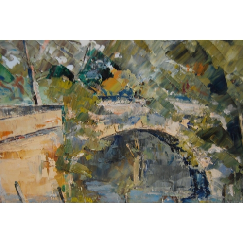 373 - William Ferguson (Scottish, b. 1932)Begbie Bridge, Samuelston, HaddingtonSigned, oil on board, 29cm ... 