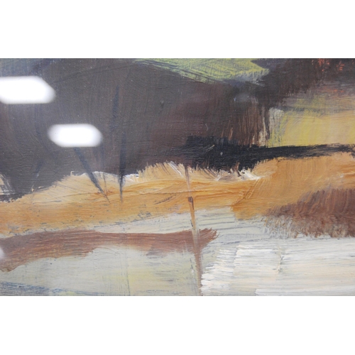 379 - Alexander Hossack (British, 1954 - 1989)Abstract landscapeSigned, oil on board, 28.5cm x 34cm. ... 