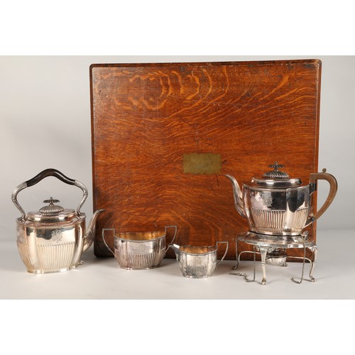 177 - Victorian four piece silver tea service, assay marked Chester, 1895, comprising of teapot , sugar bo... 