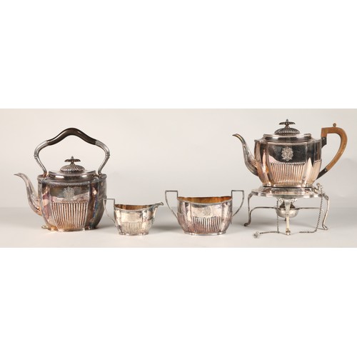 177 - Victorian four piece silver tea service, assay marked Chester, 1895, comprising of teapot , sugar bo... 