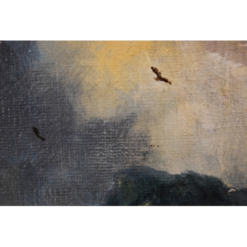 381 - 19th Century British SchoolLandscape sceneUnsigned, oil on canvas, 18.5cm x 23.5cm.Label verso for B... 