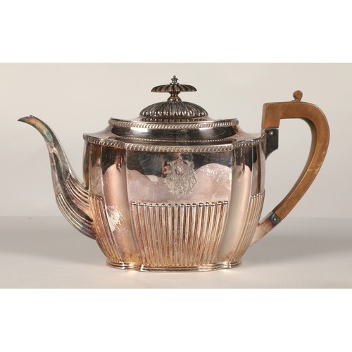 177 - Victorian four piece silver tea service, assay marked Chester, 1895, comprising of teapot , sugar bo... 