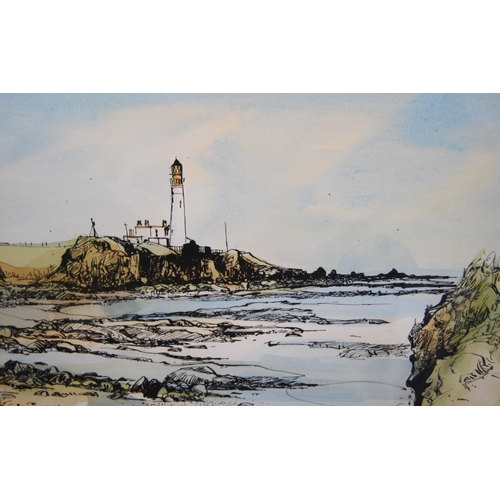 386 - James Harrigan (Scottish, b. 1937)Lighthouse at TurnberrySigned, watercolour on paper, 25.5cm x 37cm... 