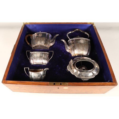 177 - Victorian four piece silver tea service, assay marked Chester, 1895, comprising of teapot , sugar bo... 