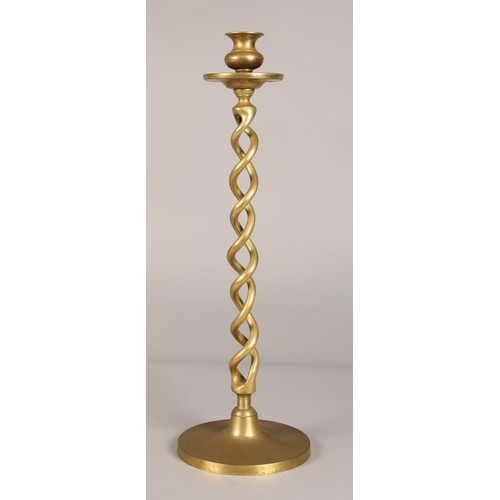 253 - Pair of Barley twist brass candlesticks, 47.5cm high.