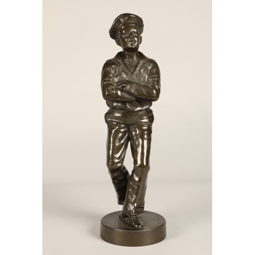 241 - Bronze  figure of a boy sailor with folded arms by V Szczeblewski,   42 cm high,