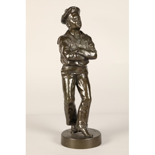 241 - Bronze  figure of a boy sailor with folded arms by V Szczeblewski,   42 cm high,