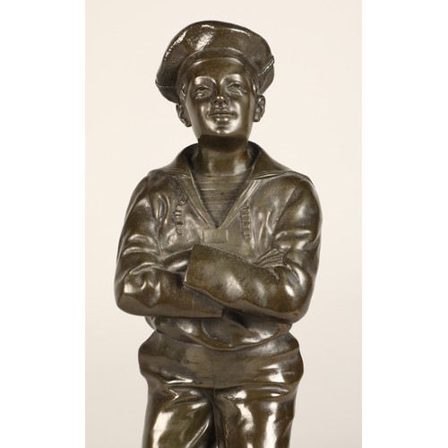 241 - Bronze  figure of a boy sailor with folded arms by V Szczeblewski,   42 cm high,