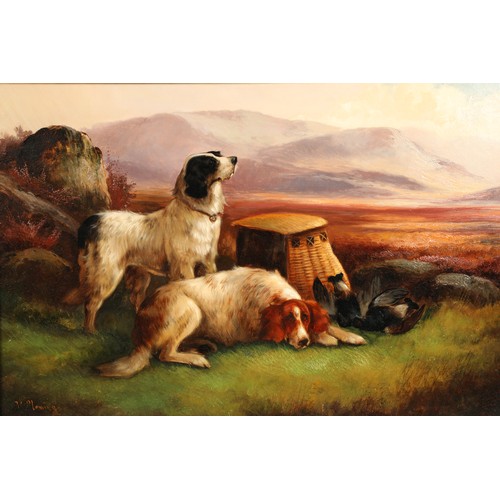 454 - Robert Cleminson (British 1844-1903)Gilt framed oil on canvas,Signed lower left, RelinedTwo gun dogs... 