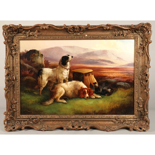 454 - Robert Cleminson (British 1844-1903)Gilt framed oil on canvas,Signed lower left, RelinedTwo gun dogs... 