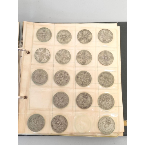 339 - Folder of British coinage mostly silver halfcrowns and florins comprising of 104.5g of 925 sterling ... 