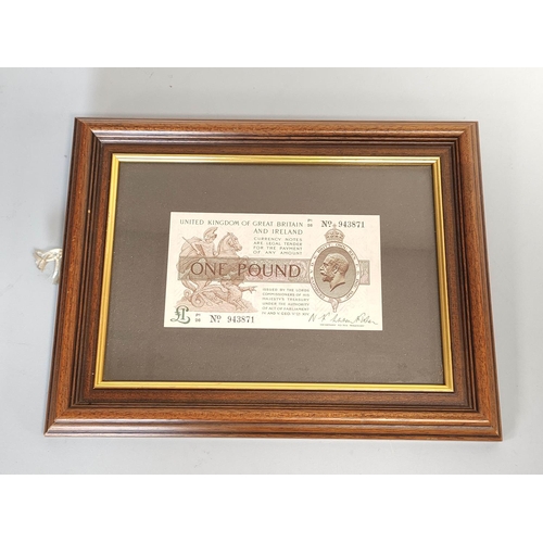 344 - United Kingdom. £1 Treasury Note, Second Fisher Issue of 1923, prefix. P1/26 No 943871. Framed and U... 