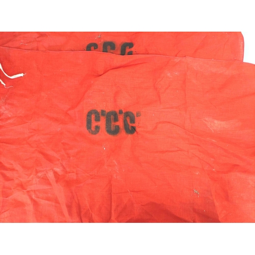 444 - Two railway station flags marked C.C.C possibly relating to Criccieth, Wales, also a red warning tri... 