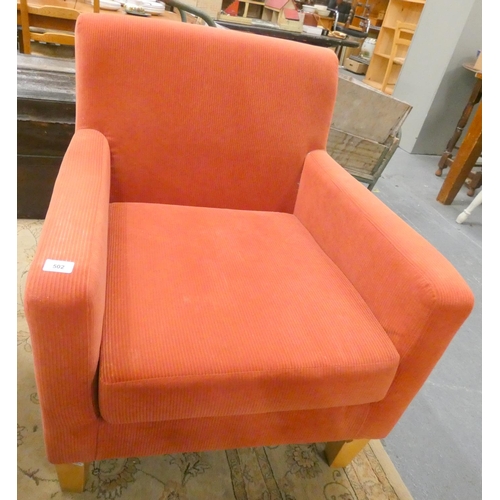 502 - Large red modern arm chair.