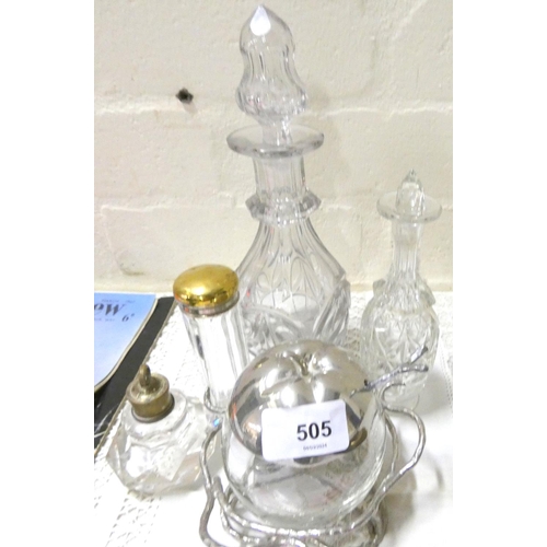 505 - Various cut glass including decanter, preserve jar etc.