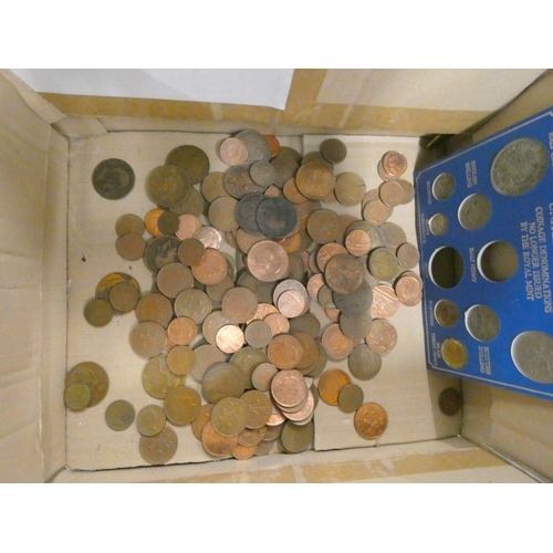 517 - Large box of coins including rupees, pennies etc