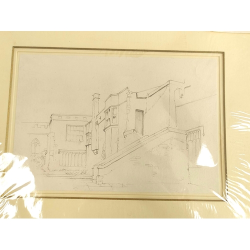 241 - William James Blacklock.First courtyard, Haddon Hall.Pencil drawing.14cm x 20cm.Also four other penc... 