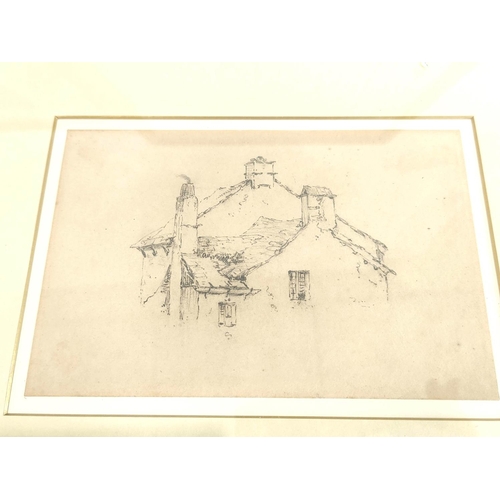 241 - William James Blacklock.First courtyard, Haddon Hall.Pencil drawing.14cm x 20cm.Also four other penc... 