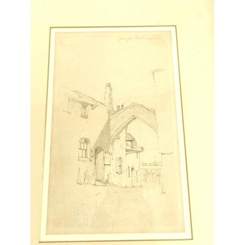 241 - William James Blacklock.First courtyard, Haddon Hall.Pencil drawing.14cm x 20cm.Also four other penc... 