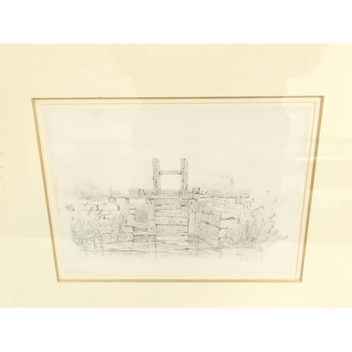 242 - William James Blacklock.Lock gate, probably on the Carlisle Canal.Pencil drawing.14cm x 19cm.... 