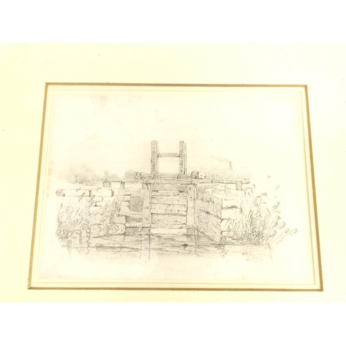 242 - William James Blacklock.Lock gate, probably on the Carlisle Canal.Pencil drawing.14cm x 19cm.... 