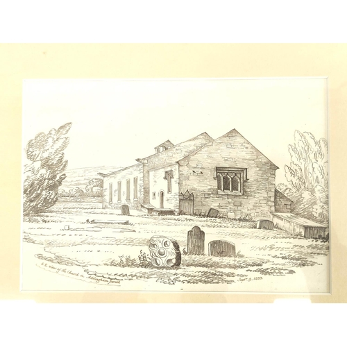 245 - Rev. William Ford.S.E. view of the church in Addingham Parish.Pencil drawing.Signed and inscribed 18... 