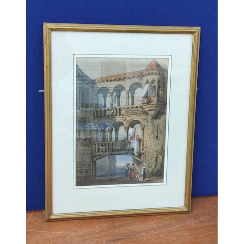 253 - Manner of Samuel Prout.Ancient arches.Watercolour.35cm x 25cm.