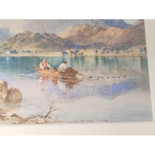 255 - Manner of Richardson, c.1840.Fishermen on a Lakeland tarn.Watercolour.22cm x 30cm.... 