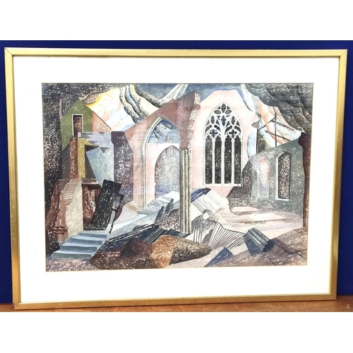 260 - Augustus Lunn (1905-1986).Bombed church interior, World War II.Watercolour and gouache.Signed and da... 