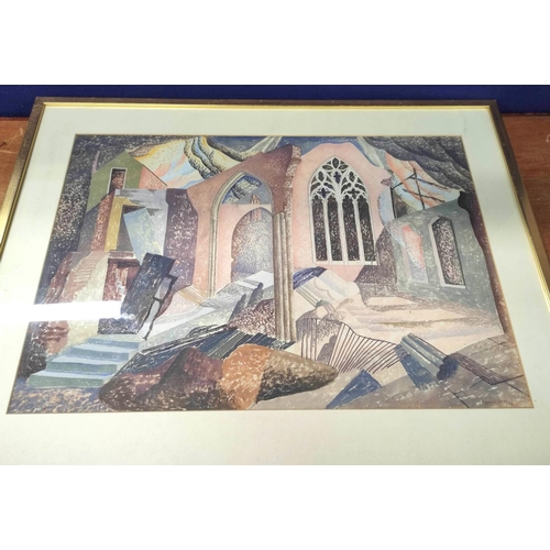 260 - Augustus Lunn (1905-1986).Bombed church interior, World War II.Watercolour and gouache.Signed and da... 