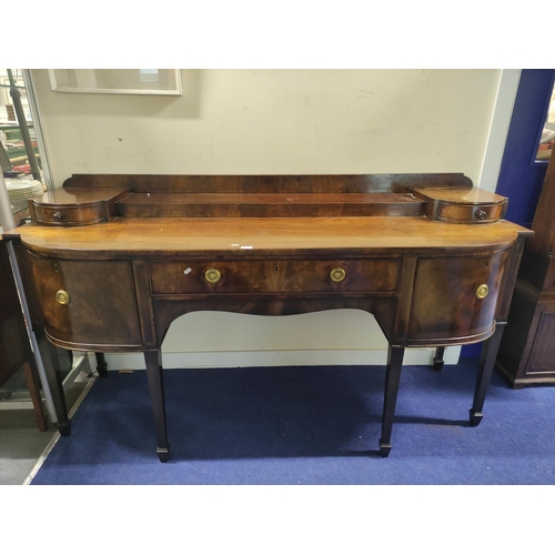 503 - Scottish George III and later mahogany sideboard, the shaped upstand with two short drawers, above c... 