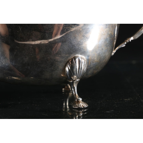 36 - Pair of George VI silver sauce boats, gadrooned border with C scroll handles on three shell pad feet... 