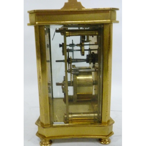 190 - Brass and gilt four glass carriage clock with movement viewing window to the top, inscribed to the e... 