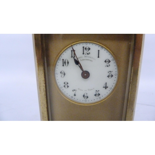 190 - Brass and gilt four glass carriage clock with movement viewing window to the top, inscribed to the e... 