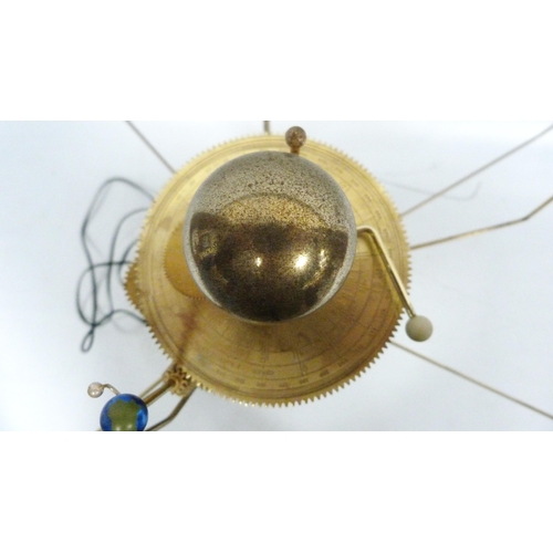 191 - Replica gilt metal revolving planet orrery in the form of the solar system, fitted for electricity, ... 