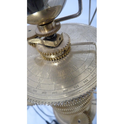 191 - Replica gilt metal revolving planet orrery in the form of the solar system, fitted for electricity, ... 