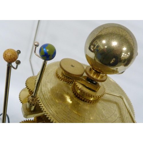 191 - Replica gilt metal revolving planet orrery in the form of the solar system, fitted for electricity, ... 