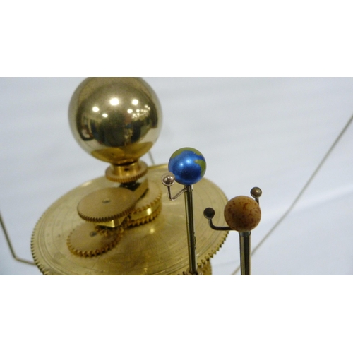 191 - Replica gilt metal revolving planet orrery in the form of the solar system, fitted for electricity, ... 