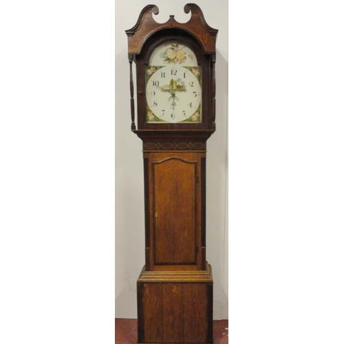 193 - Georgian oak and mahogany-cased longcase clock, the 14in painted dial inscribed Wigton, with Arabic ... 