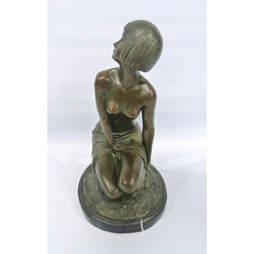 406 - After Amadeo Gennarelli (Italian, 1881 - 1943)Art Deco-style bronze study of a kneeling semi-nude fe... 