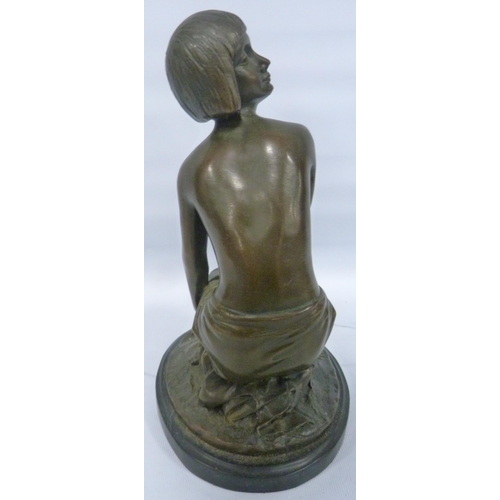 406 - After Amadeo Gennarelli (Italian, 1881 - 1943)Art Deco-style bronze study of a kneeling semi-nude fe... 